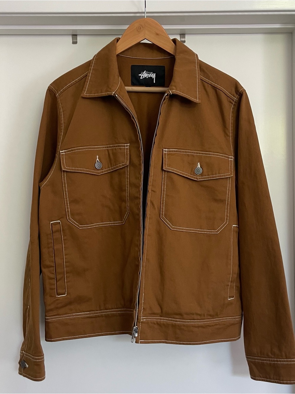 Stussy Brown Contrast-Stitch Zip Jacket